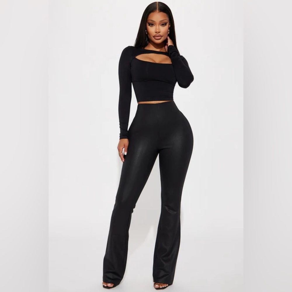 NWT Fashion Nova On The Go Textured Wide Leg Pant - Black